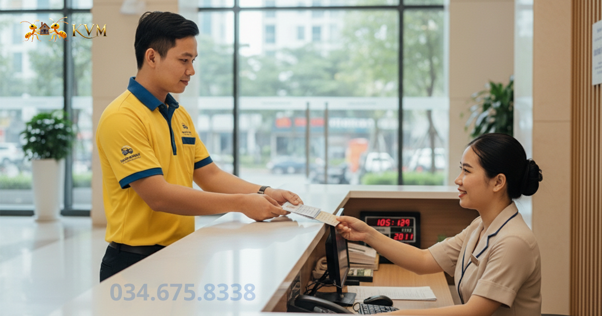 Nhân viên Kiến Vàng thay bạn làm việc với ban quản lí tòa nhà, giúp quá trình chuyển dọn diễn ra nhanh chóng và thuận lợi.